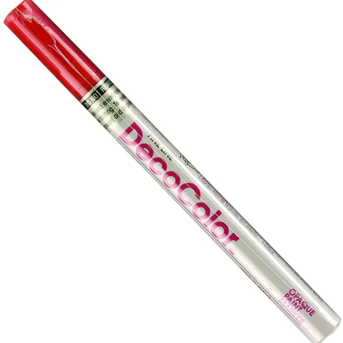 Red DecoColor Fine Tip Paint Pen with cap on white background