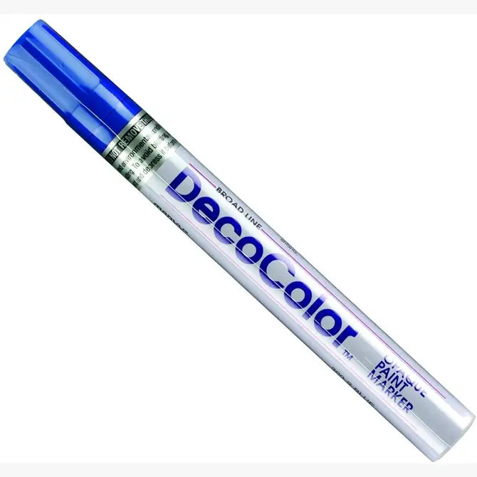 Blue broad tip Deco Color paint pen with white barrel and blue cap
