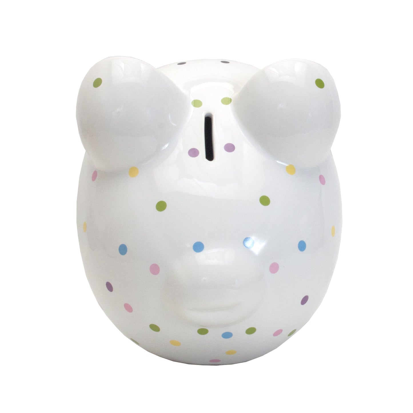 Top view showing coin slot in the center between piggy bank ears