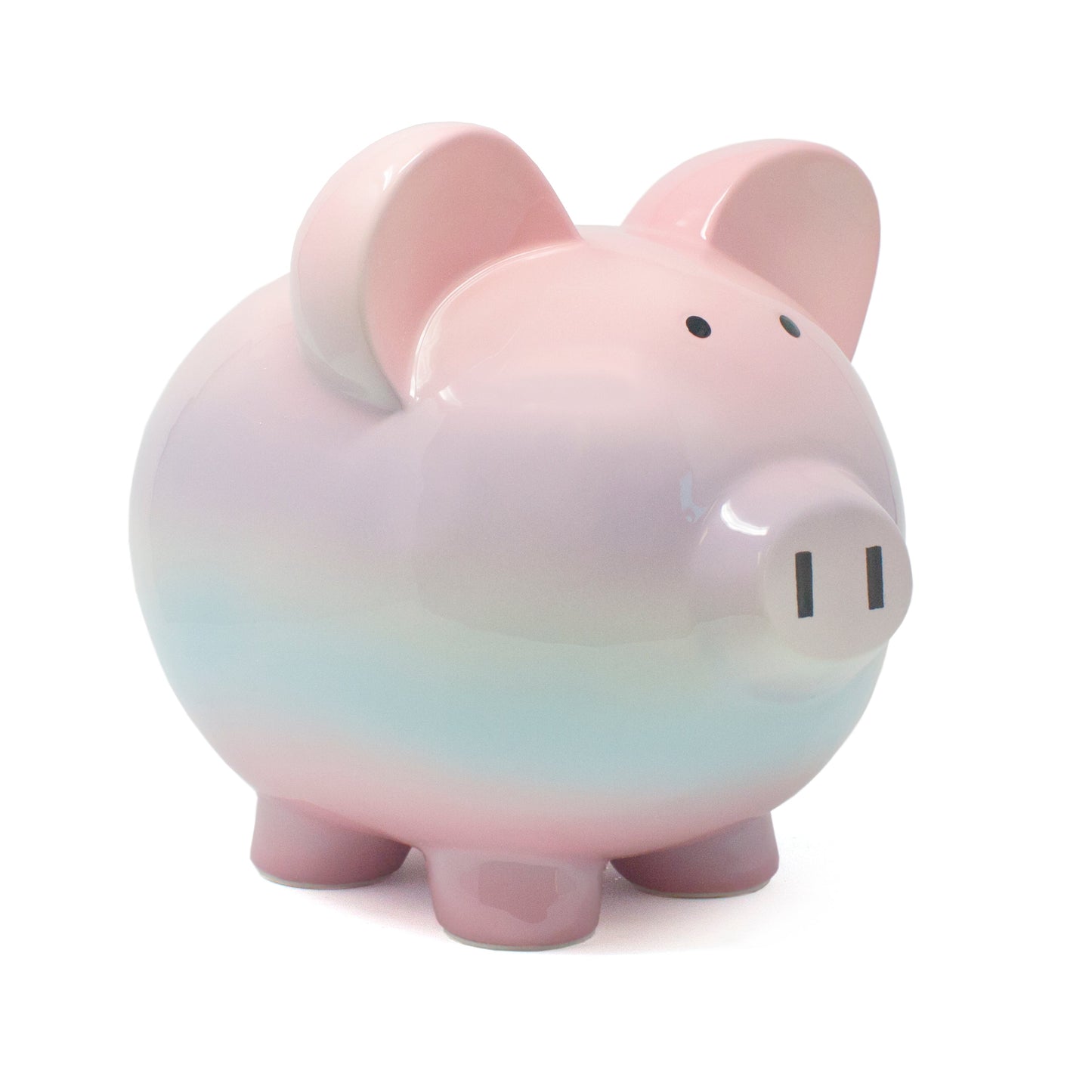 Raspberry ombre handpainted ceramic piggy bank with glossy finish on white background
