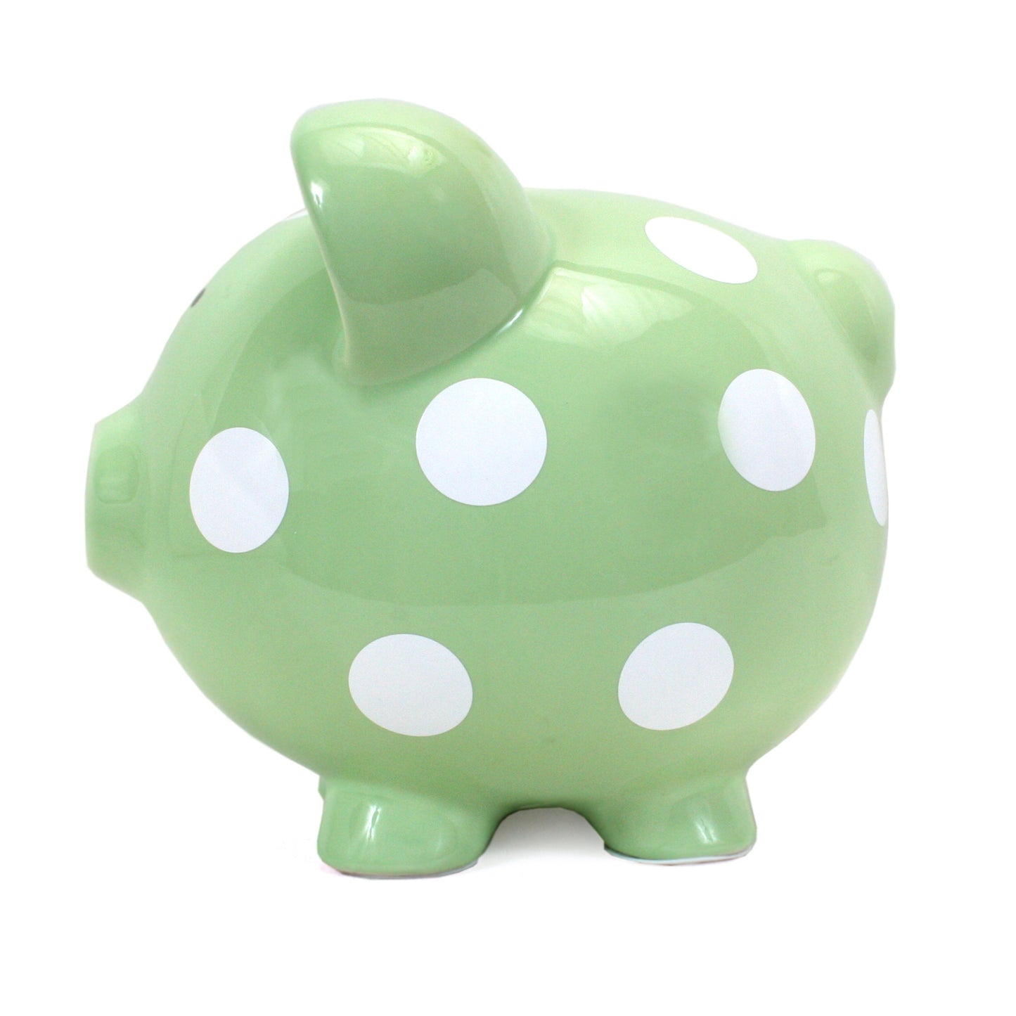Opposite side view showing smooth glossy finish and polka dot design