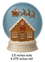 Home Sweet Home snowglobe ornament showing size measurements of 3.5 inches wide and 4.375 inches tall