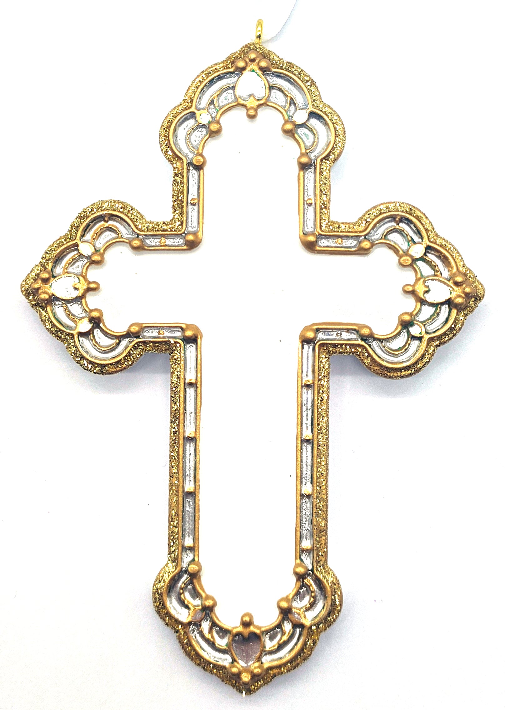Edwardian-style cross ornament with gold and silver accents by Child to Cherish