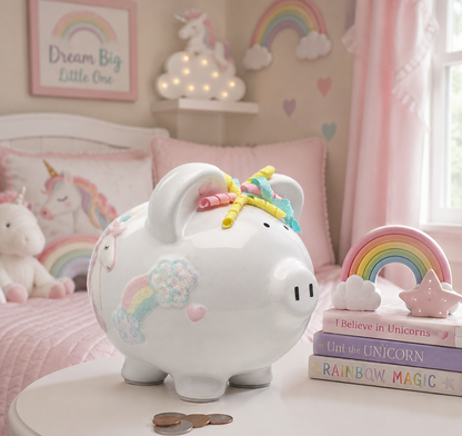 Unicorn and Rainbows Large  Piggy Bank
