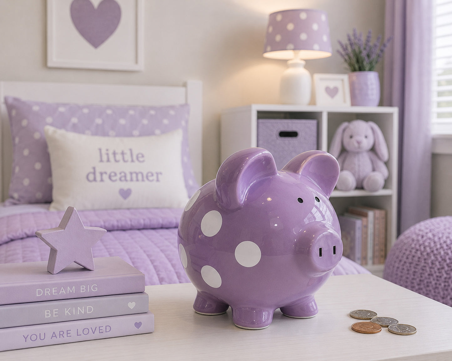 Purple Polka Dot Piggy Bank