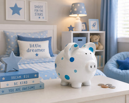 Blue Multi Dot Piggy Bank
