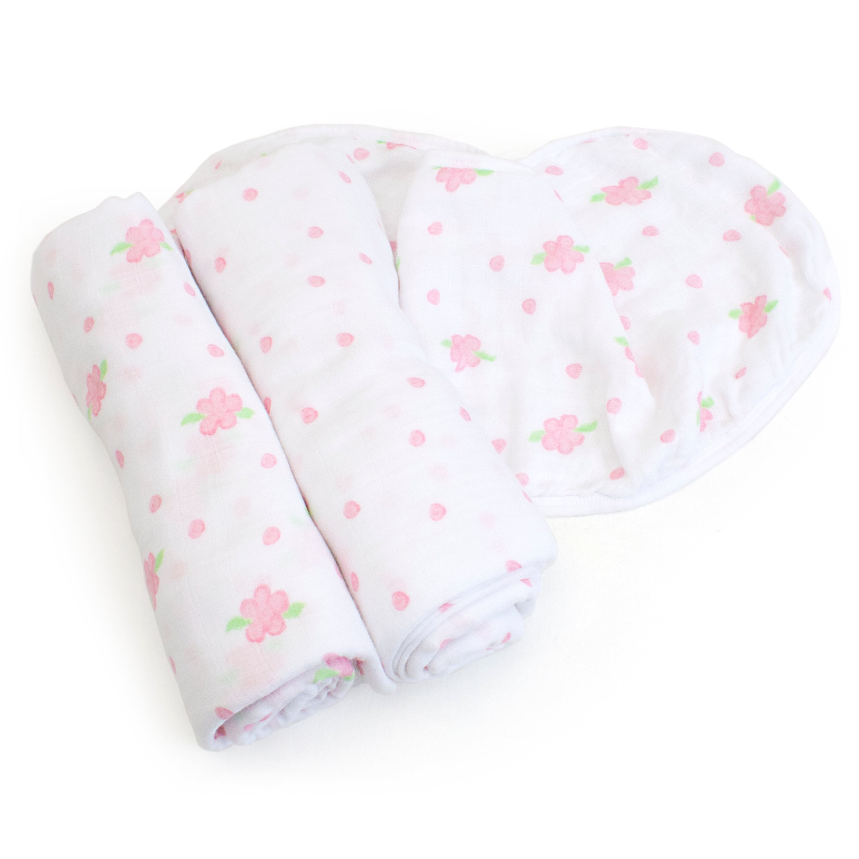 Pink Rosebuds and Dots Swaddle Set