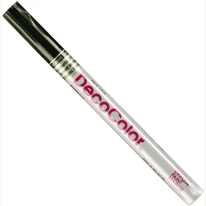 Black DecoColor Fine Tip Paint Pen with opaque black ink and white body