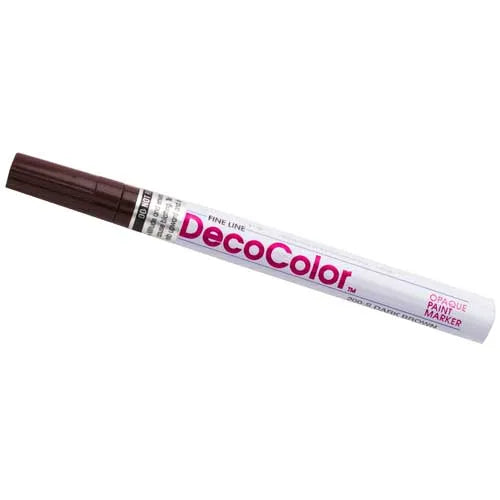 Dark brown fine tip DecoColor opaque paint marker pen with white barrel and brown cap