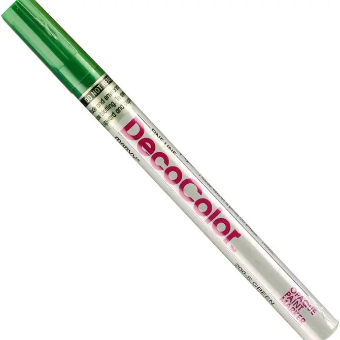 green DecoColor fine tip paint marker pen with white barrel and green cap