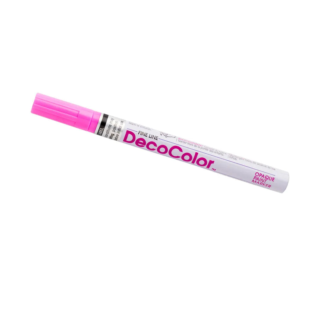 Pink Fine Tip DecoColor opaque paint pen with white barrel and pink cap