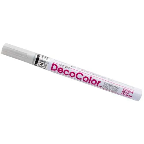 Silver Fine Tip Deco Color Paint Pen with white cap and purple branding text