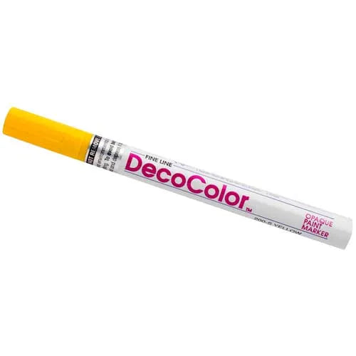 Yellow fine tip DecoColor paint pen with white body and yellow cap
