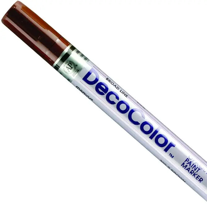 Brown Decocolor Broad Line Paint Marker with cap on white background