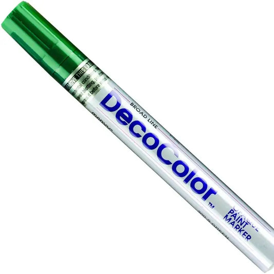 Green broad tip Deco Color paint marker with white barrel and green cap.