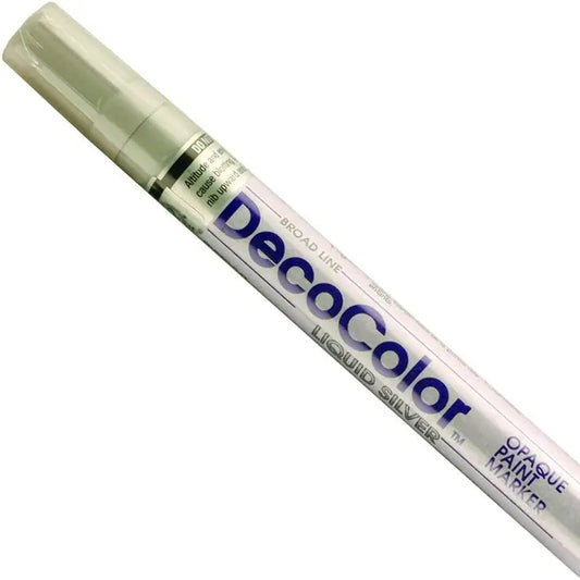 Silver broad tip DecoColor paint marker pen with opaque liquid silver ink
