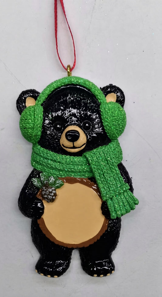 Black Bear With Scarf Green