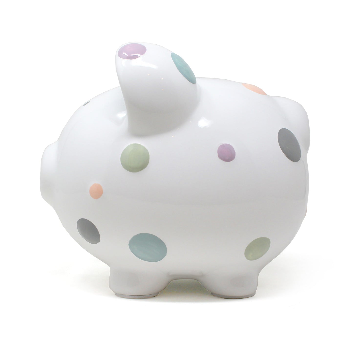 Front view of the piggy bank focusing on simple black eyes and snout details