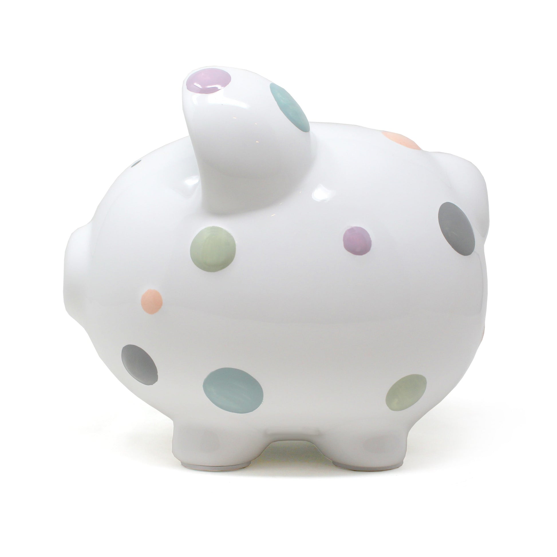 Front view of the piggy bank focusing on simple black eyes and snout details