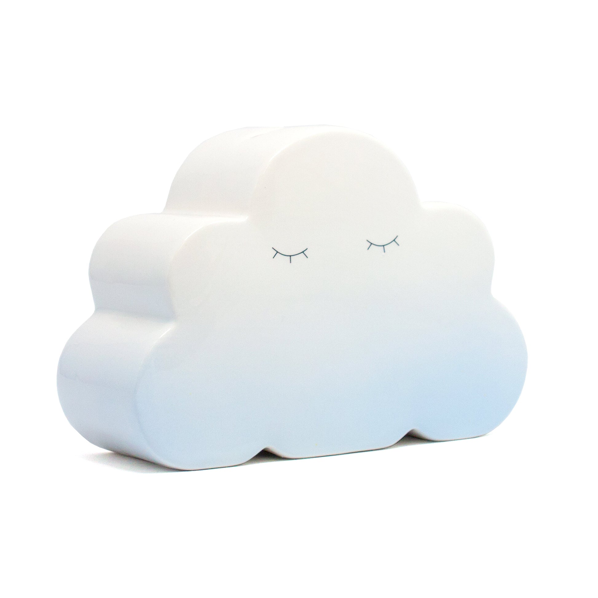 Cloud-shaped ceramic piggy bank with blue ombre finish and closed eye design