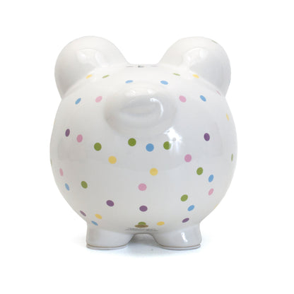 Close-up side view highlighting ceramic material and colorful dot design