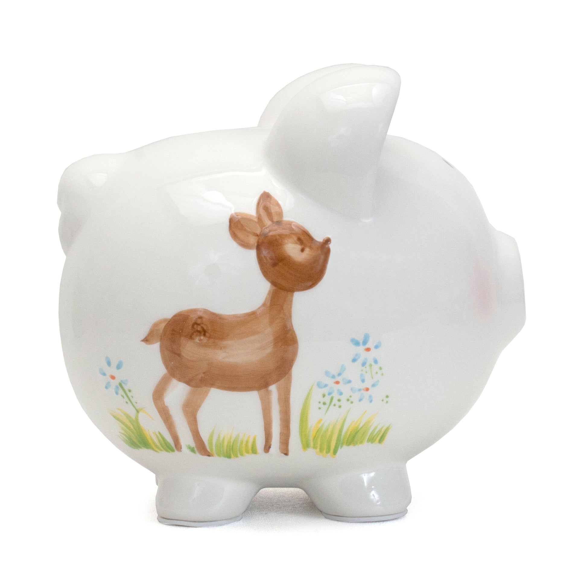 Side view showing handpainted mother and baby mouse design with grass