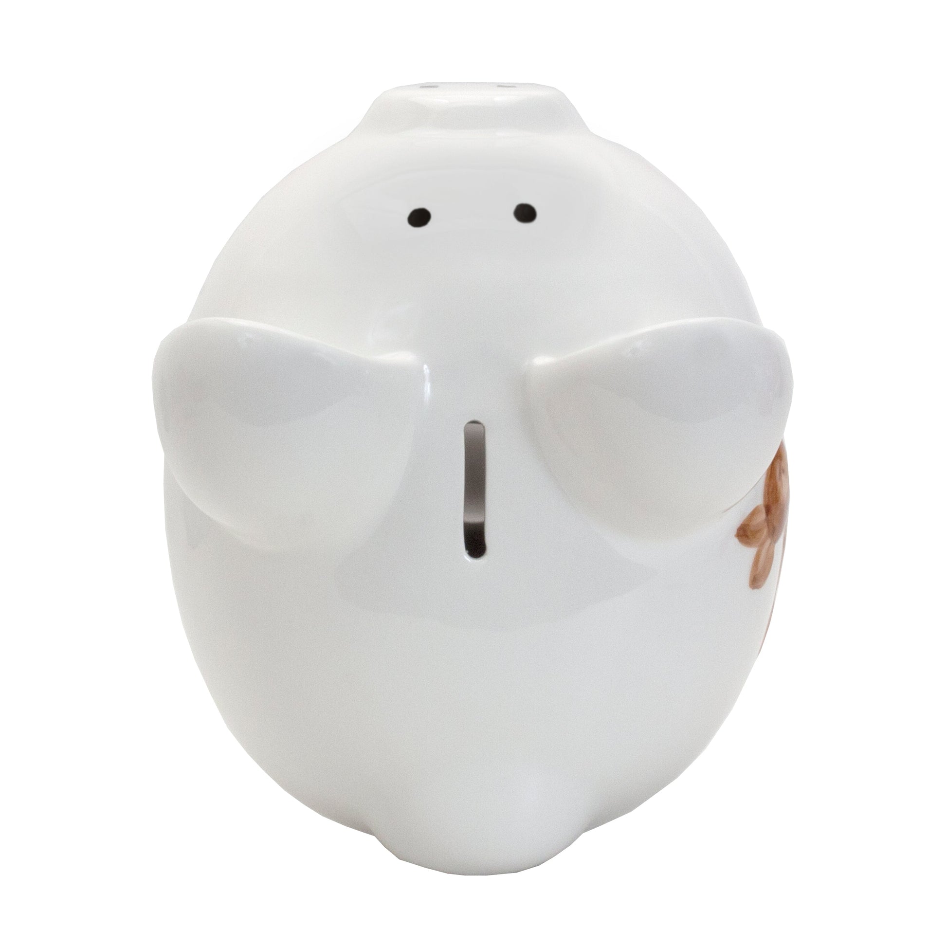 Two piggy banks side by side showing deer design and mouse design artwork