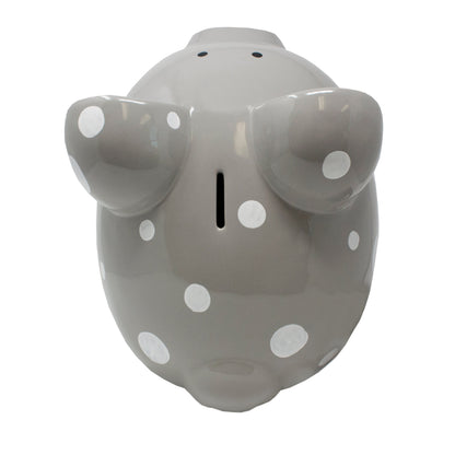 Top view showing circular coin slot and gray piggy bank ears