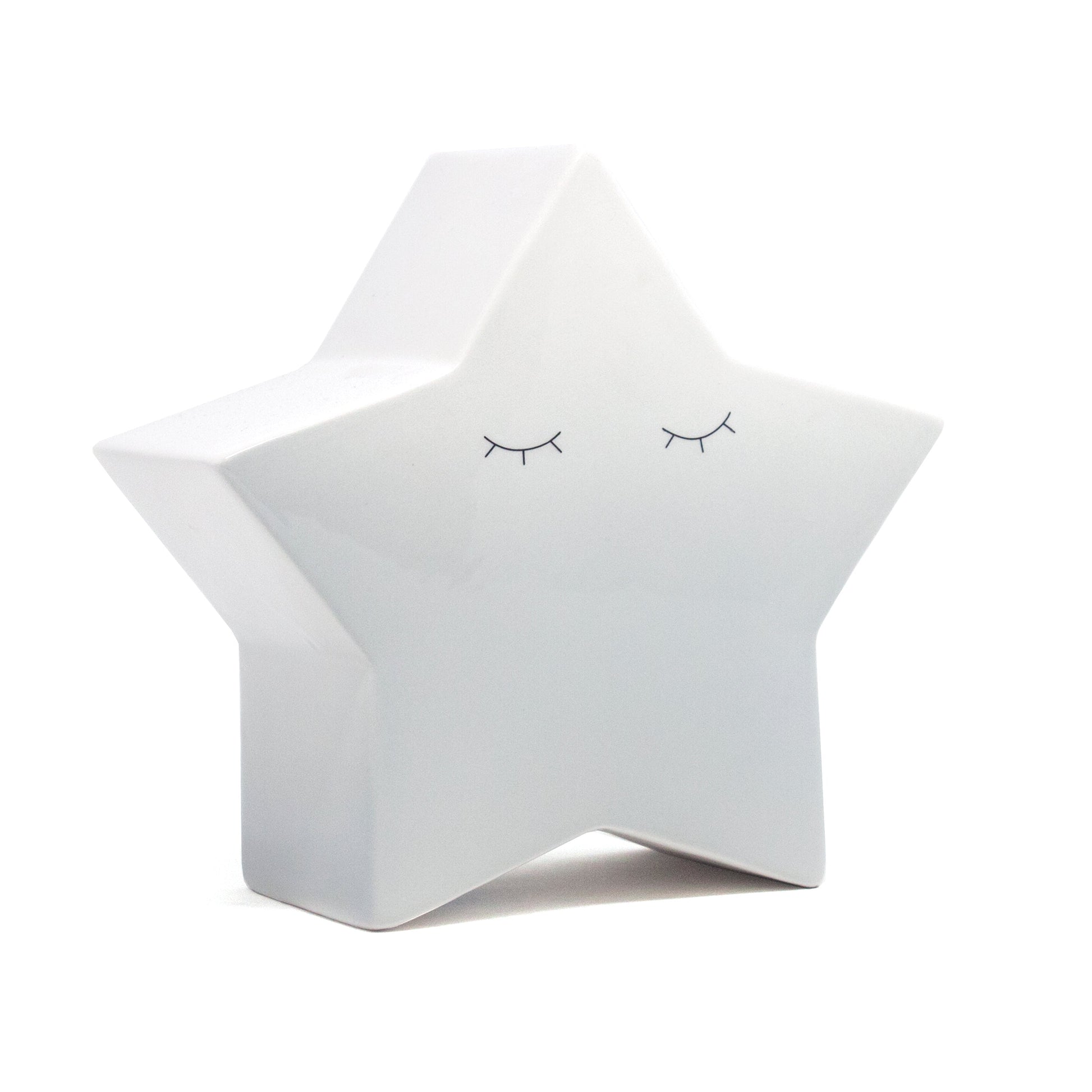 Gray ombre star-shaped ceramic piggy bank with handpainted closed eyelashes