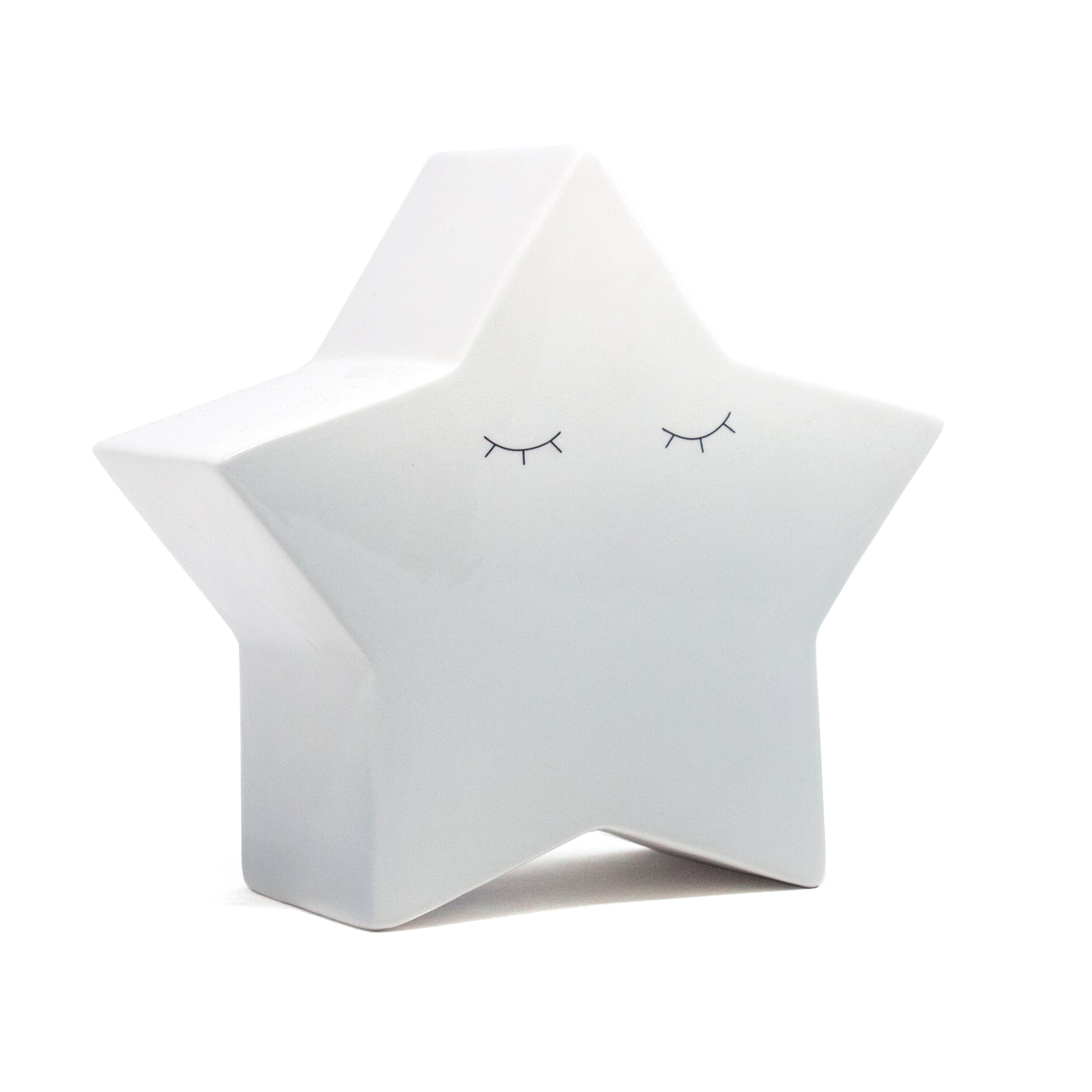 Gray ombre star-shaped ceramic piggy bank with handpainted closed eyelashes