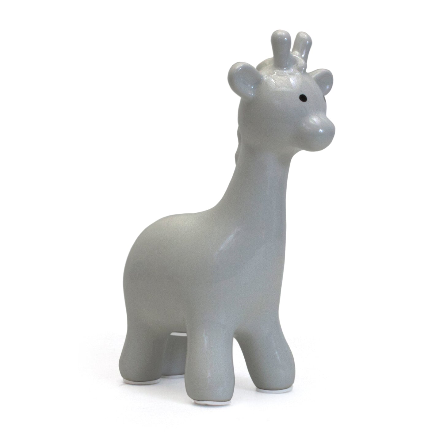 Large gray ceramic giraffe-shaped piggy bank with a glossy finish
