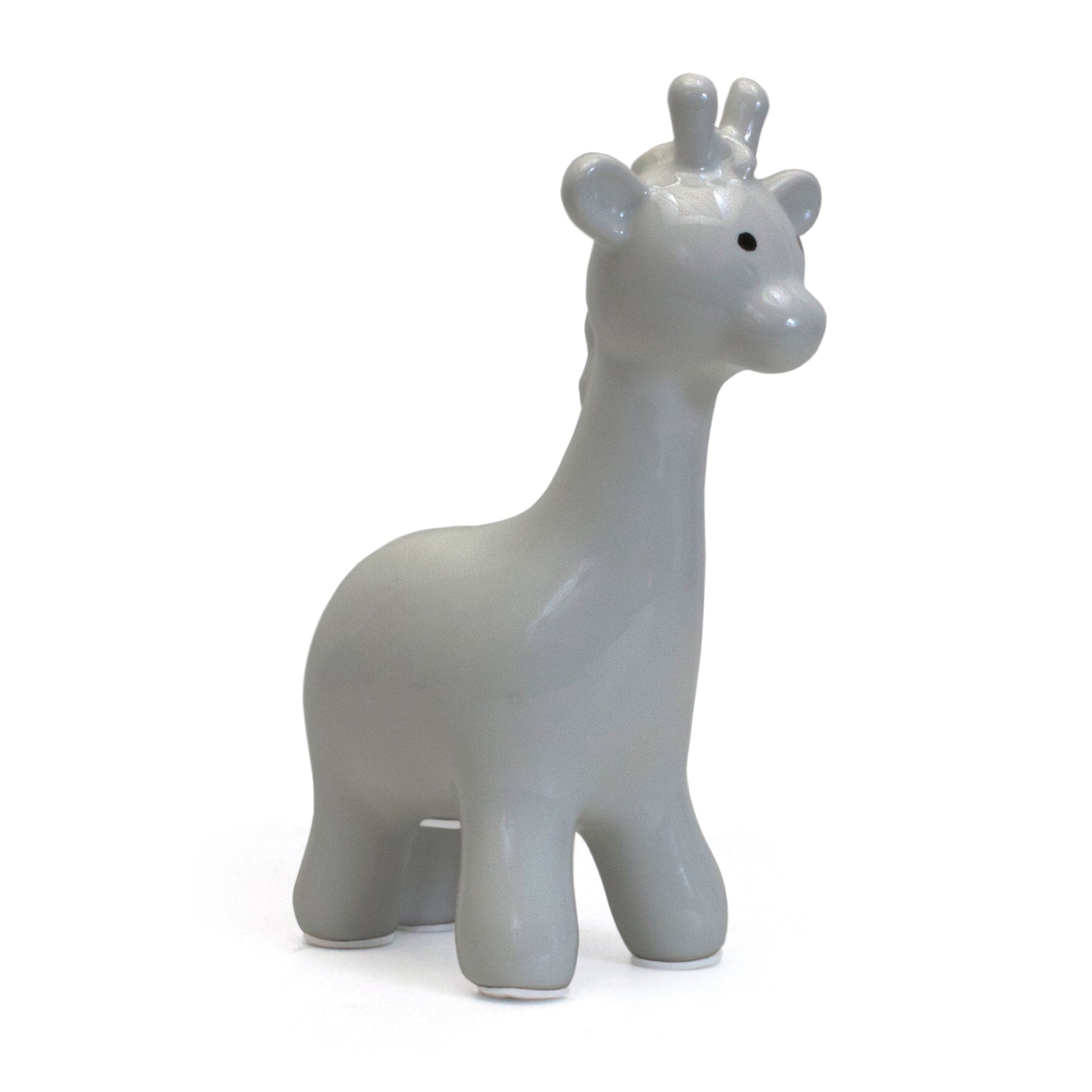 Large gray ceramic giraffe-shaped piggy bank with a glossy finish