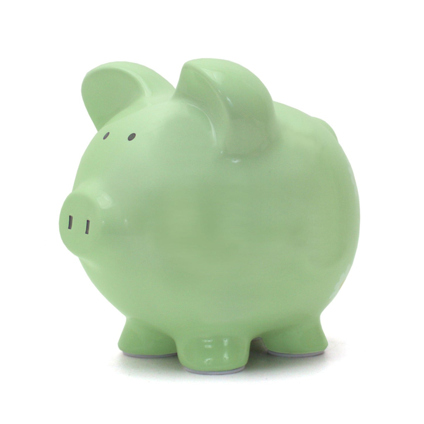 Large mint green ceramic piggy bank side angle view