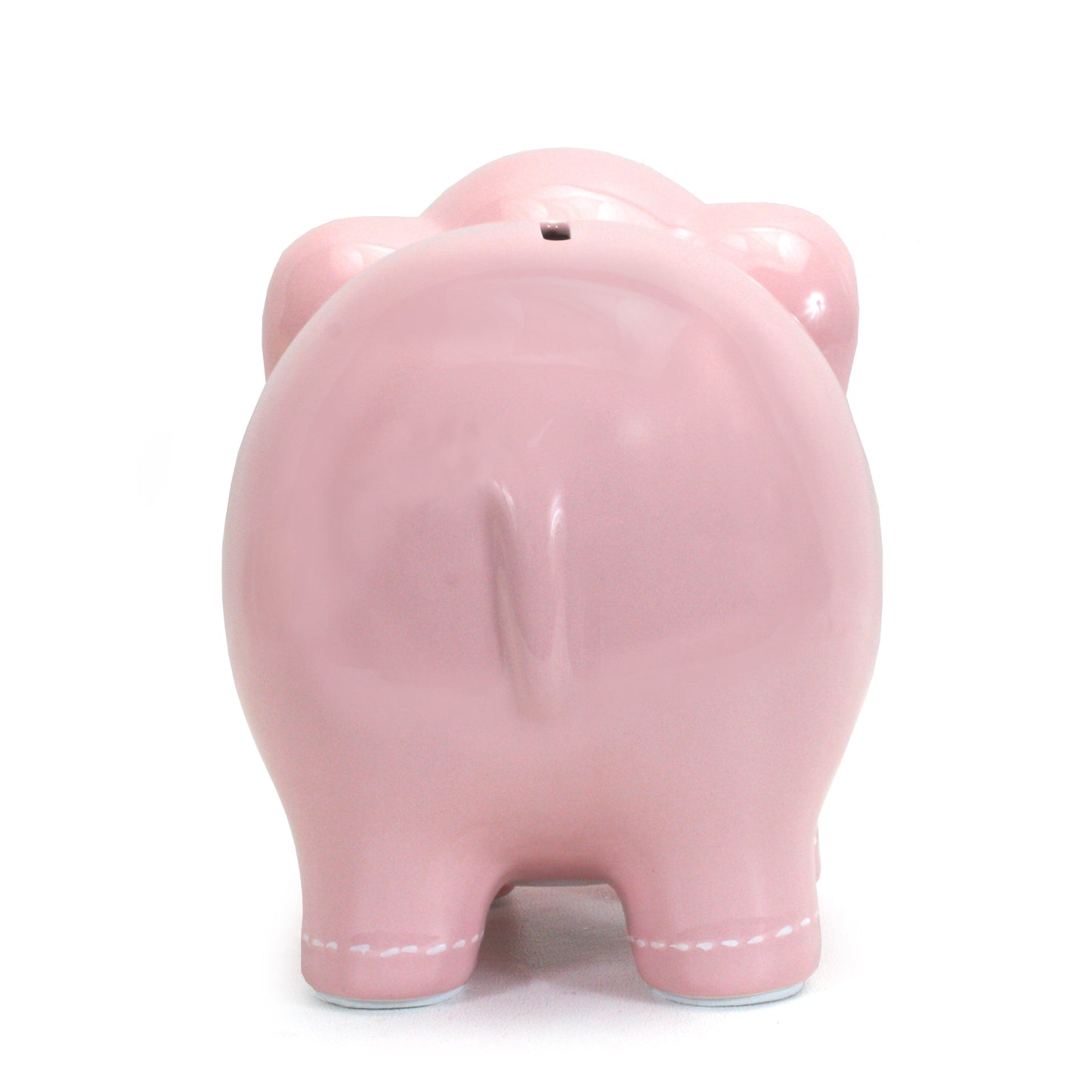 Rear view showing the coin slot on the back of the pink elephant bank