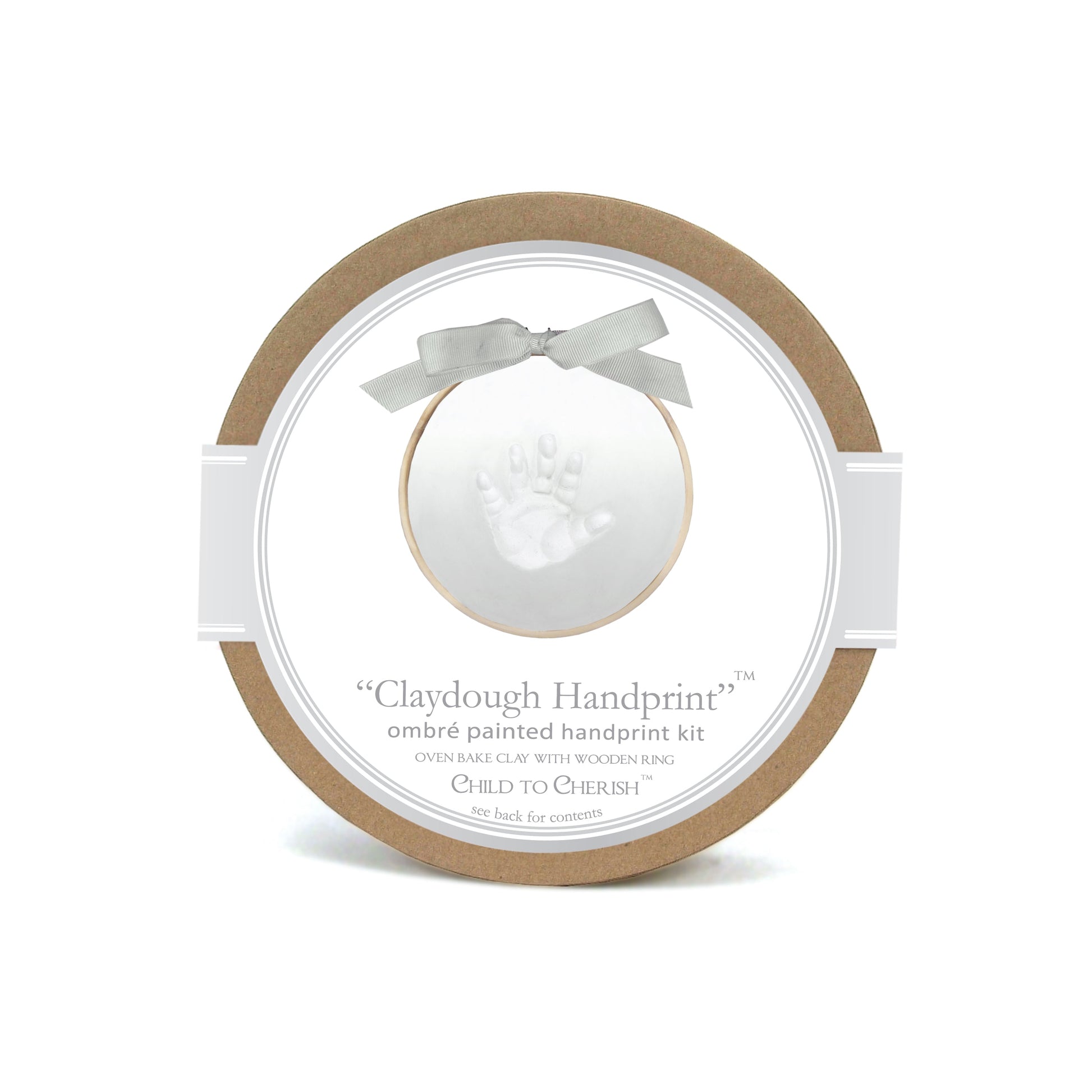 Boxed Ombre Claydough Handprint-Kit with wooden ring and grey ribbon