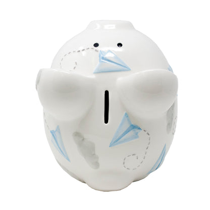 Underside slot view of piggy bank with ceramic coating and painted design