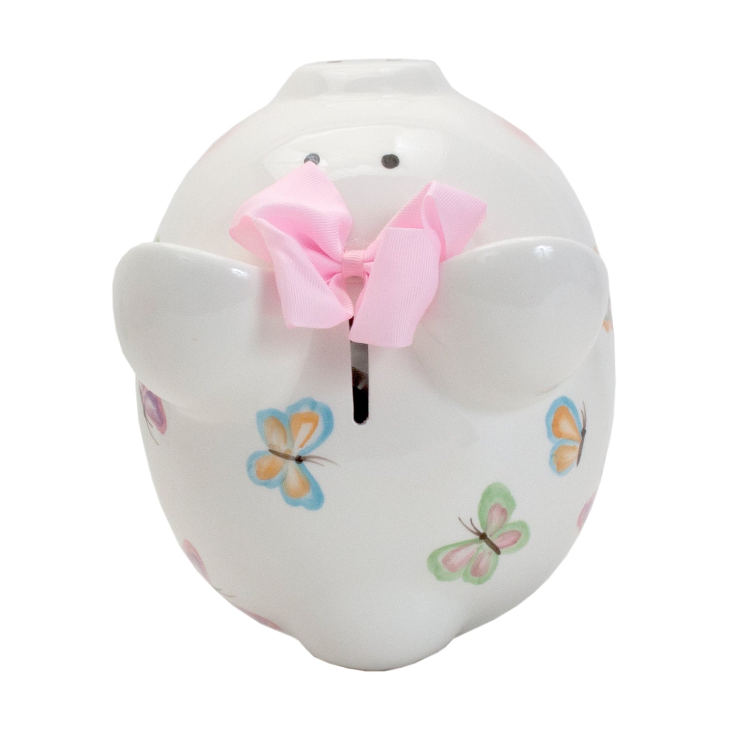 Front-left and back-right paired view of piggy bank highlighting design and shape