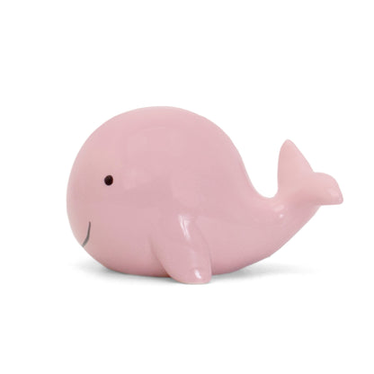 Top view of pink whale bank focusing on sleek pink surface and detailed tail