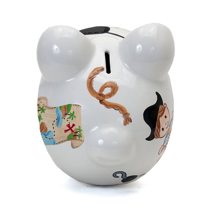 Top view showing coin slot on the pirate piggy bank