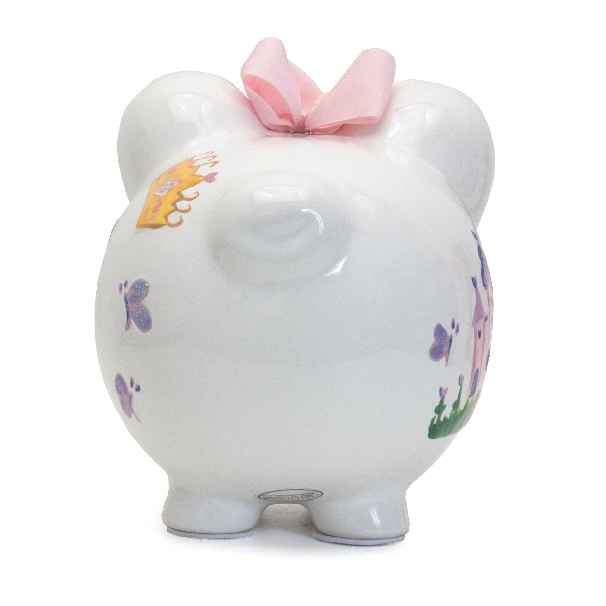 Side close-up with glitter castle, green grass, and unicorn handpainted design