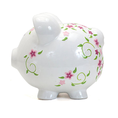 Back view showing coin slot on top and handpainted floral details