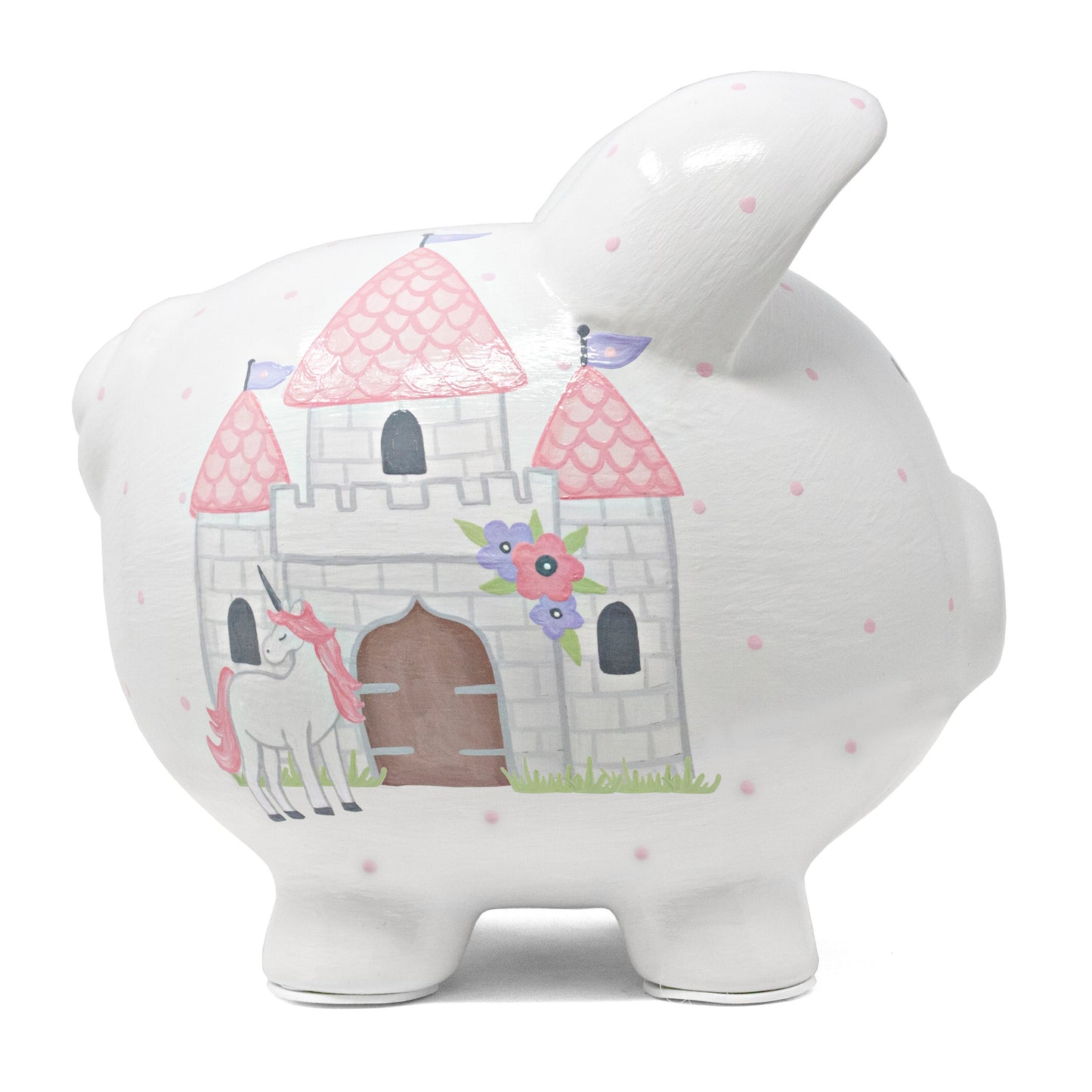 Close-up of piggy bank illustrating the smooth, glossy finish and detailed handpainting