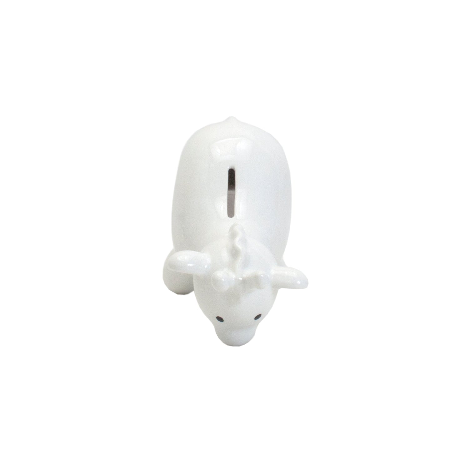 Top view looking down on white ceramic giraffe piggy bank