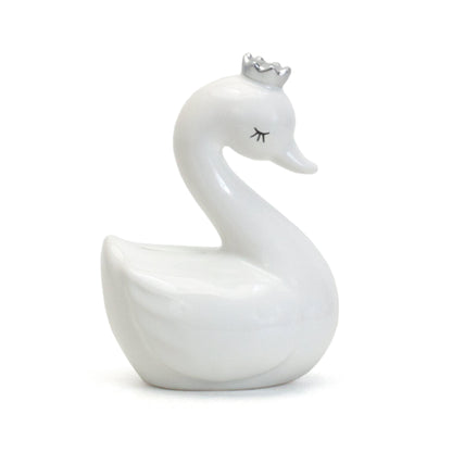 Three-quarter view highlighting the curved neck and wing details of the swan bank